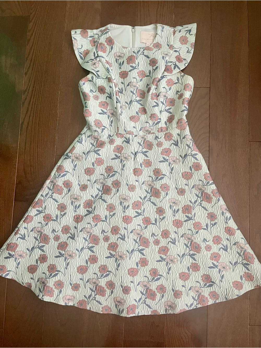 Womens Floral Ruffle Sleeve Dress - White and Pink
